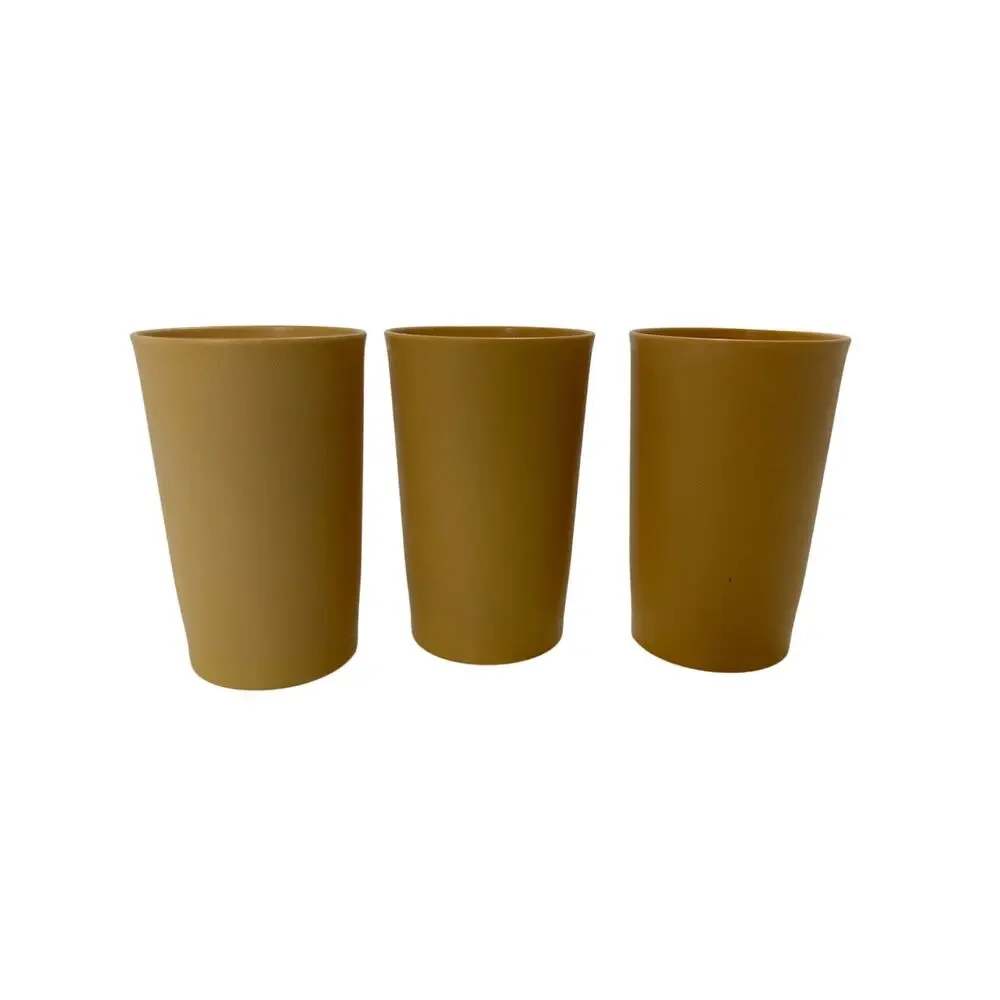 Set Of 3 Vintage Tupperware 873 Harvest Gold 12 Oz Plastic Beverage Cups
